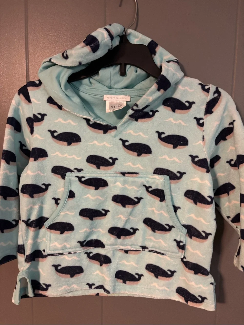 Pottery Barn Kids Aqua Whale Pullover Hoodie - Navy Whale Print